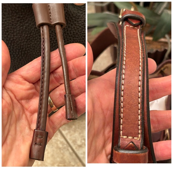 Dooney & Bourke Large pebbled leather drawstring bucket bag dyed Walnut Brown - Picture 8 of 14